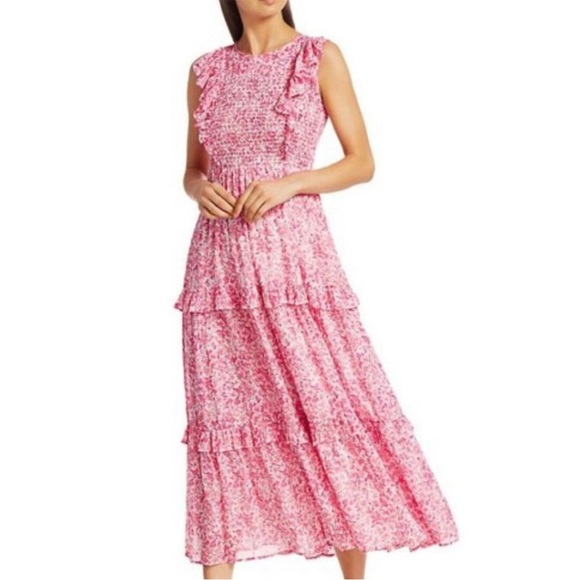 Tuckernuck Banjanan Iris Dress Clover Pink Floral Smocked Maxi Dress New Size XS - Picture 3 of 16